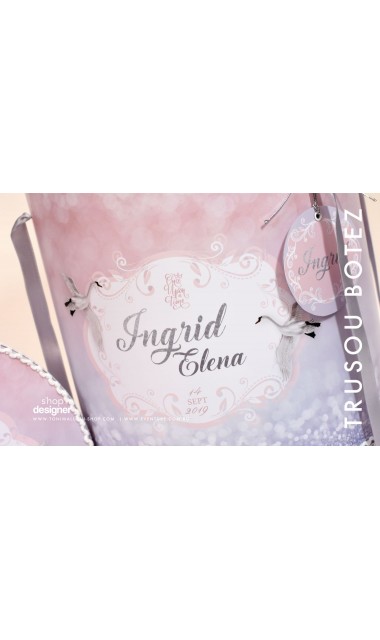 Trusou de botez pentru fetite, roz cu silver, lebada argintie  Silver Swan  17